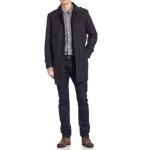 NWT Kenneth Cole Men Single Breasted Belted Trench Coat Black Size 46 $180 BB363